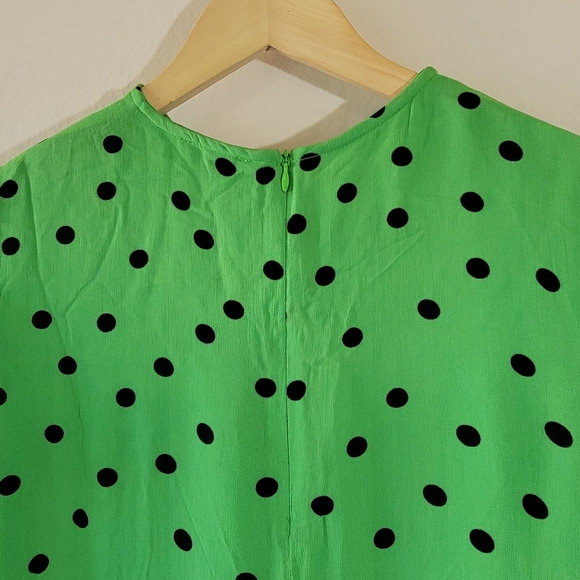 GANNI Green Black Polkadot Dainty Mid Shift Dress 34/XS Viscose Minimalist - Picture 8 of 12